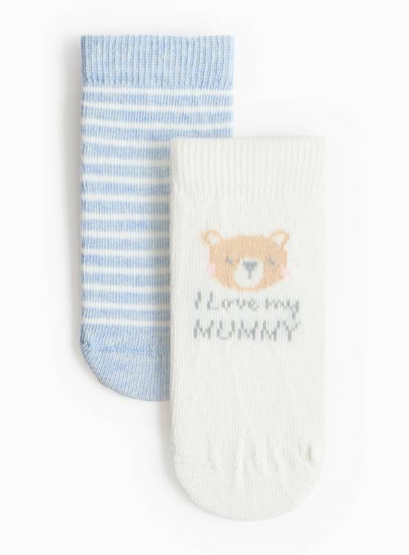 Love Mummy Slogan Blue Socks 2 Pack  12-24 months